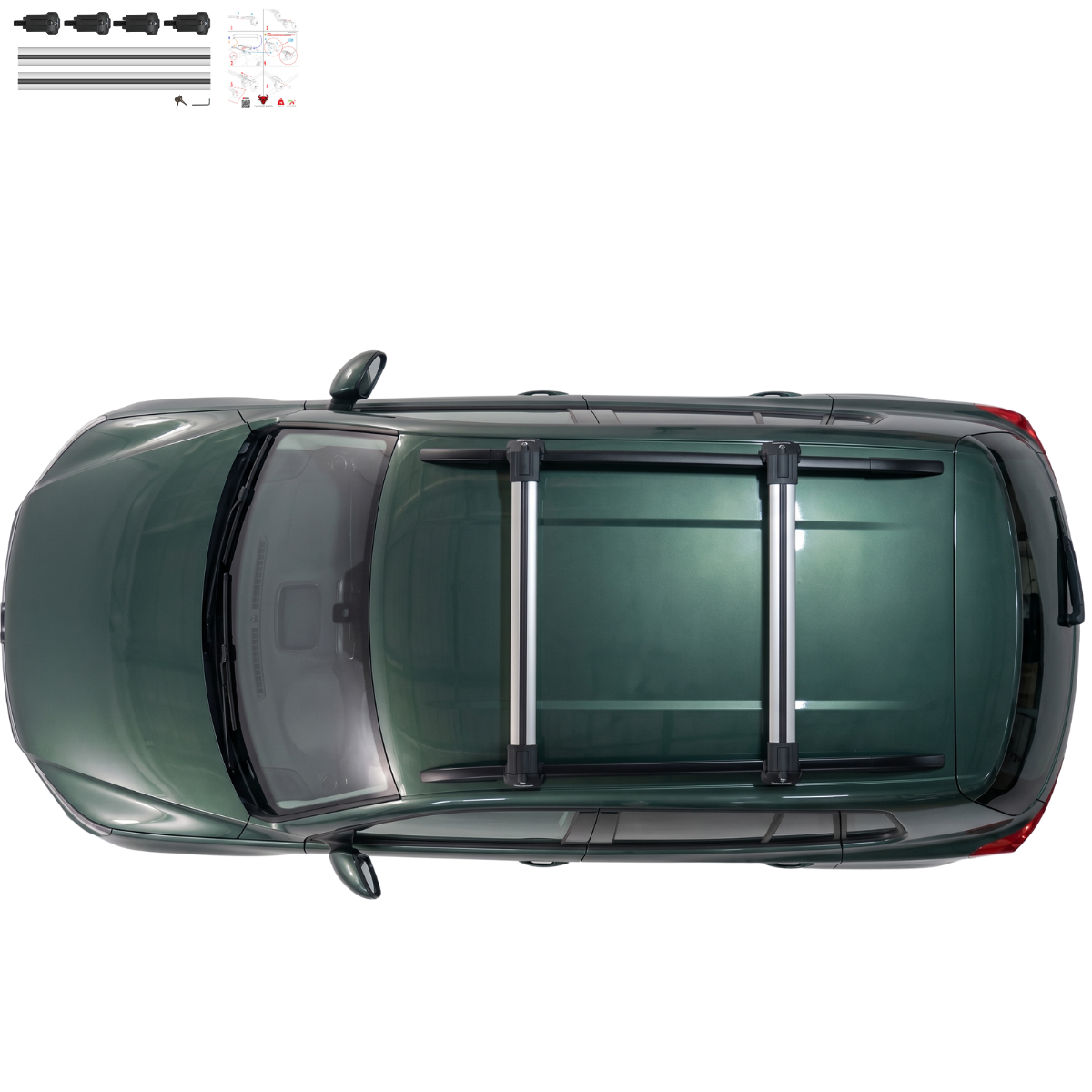 Aluminium Roof Rack Cross Bars compatible with VW Tiguan 5N 2007-2016 Silver - aluminium cross bars full product view