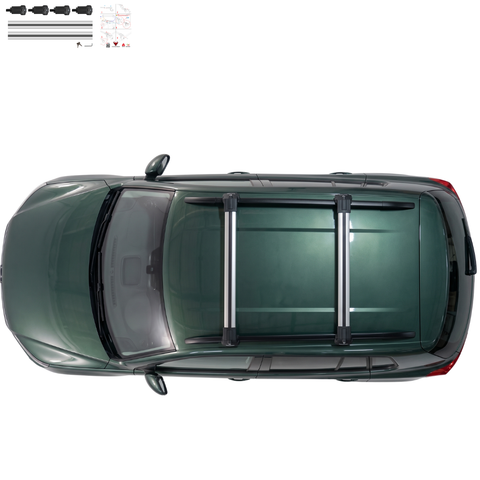 Aluminium Roof Rack Cross Bars compatible with VW Tiguan 5N 2007-2016 Silver - aluminium cross bars full product view