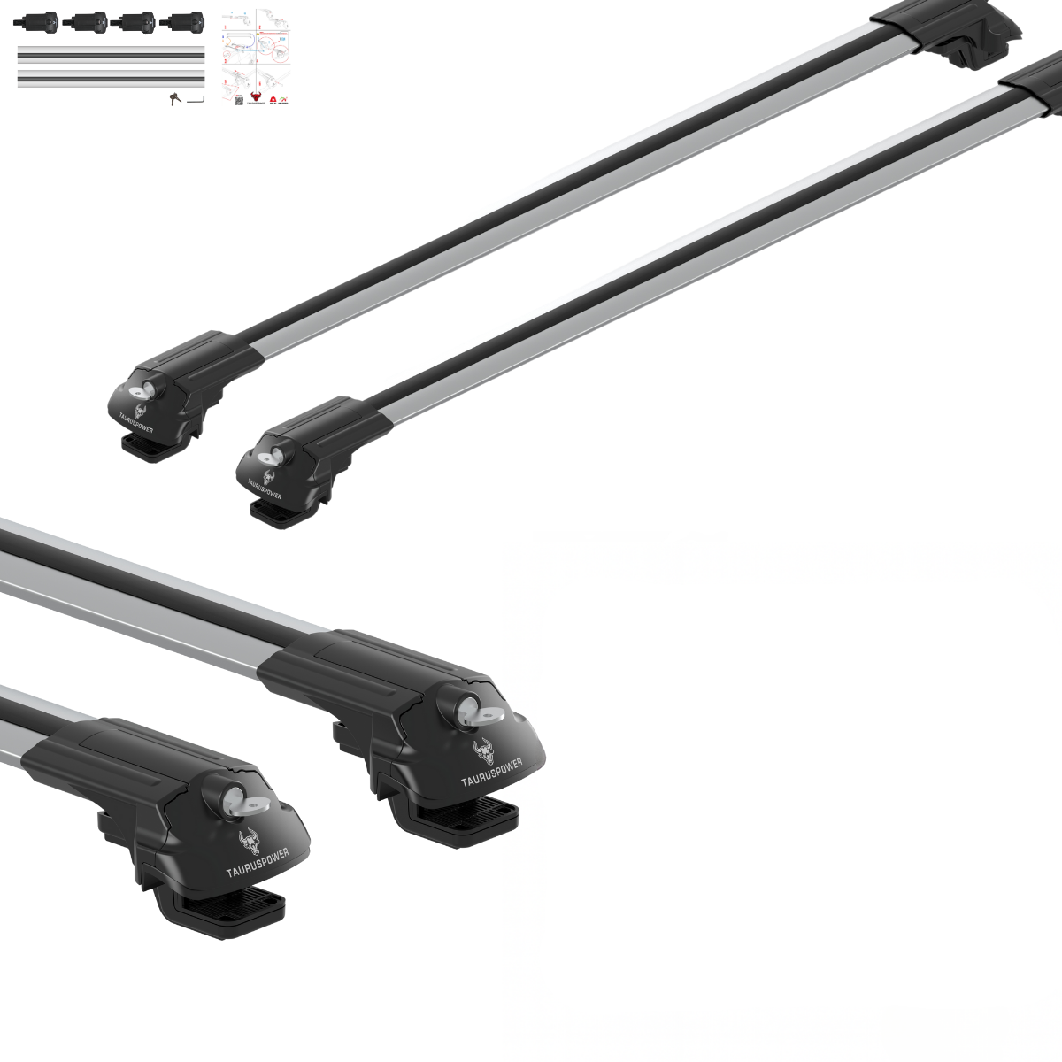 Aluminium Roof Rack Cross Bars compatible with VW Tiguan 5N 2007-2016 Silver - aerodynamic aluminium profile detail