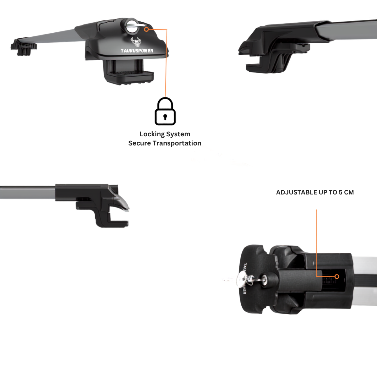 Aluminium Roof Rack Cross Bars compatible with VW Tiguan 5N 2007-2016 Silver - lockable roof rack system detail