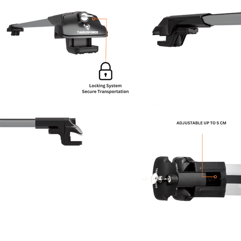 Aluminium Roof Rack Cross Bars compatible with VW Tiguan 5N 2007-2016 Silver - lockable roof rack system detail