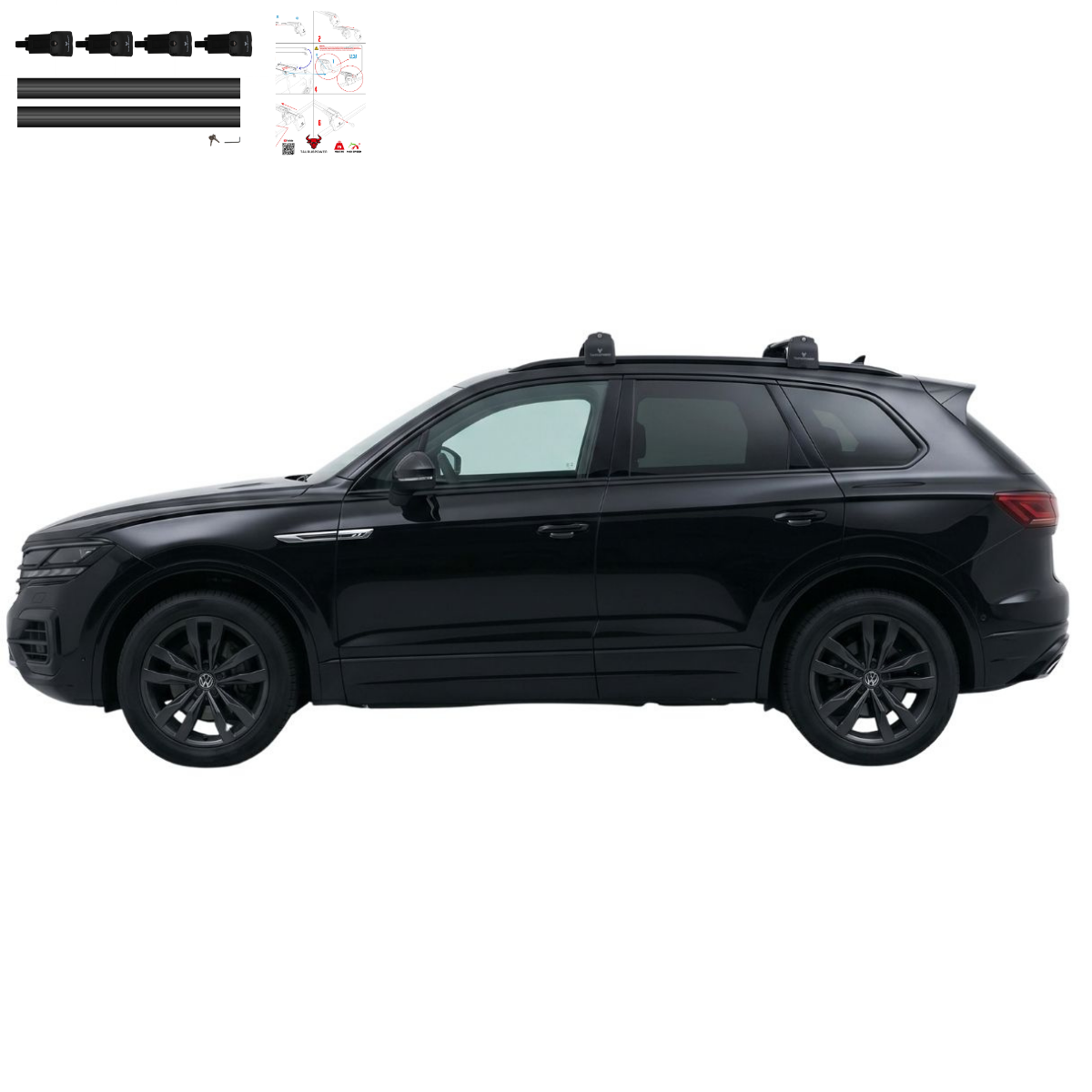Aluminium Roof Rack Cross Bars compatible with VW Touareg 2019-2023 Black - installed roof rack cross bars on vehicle