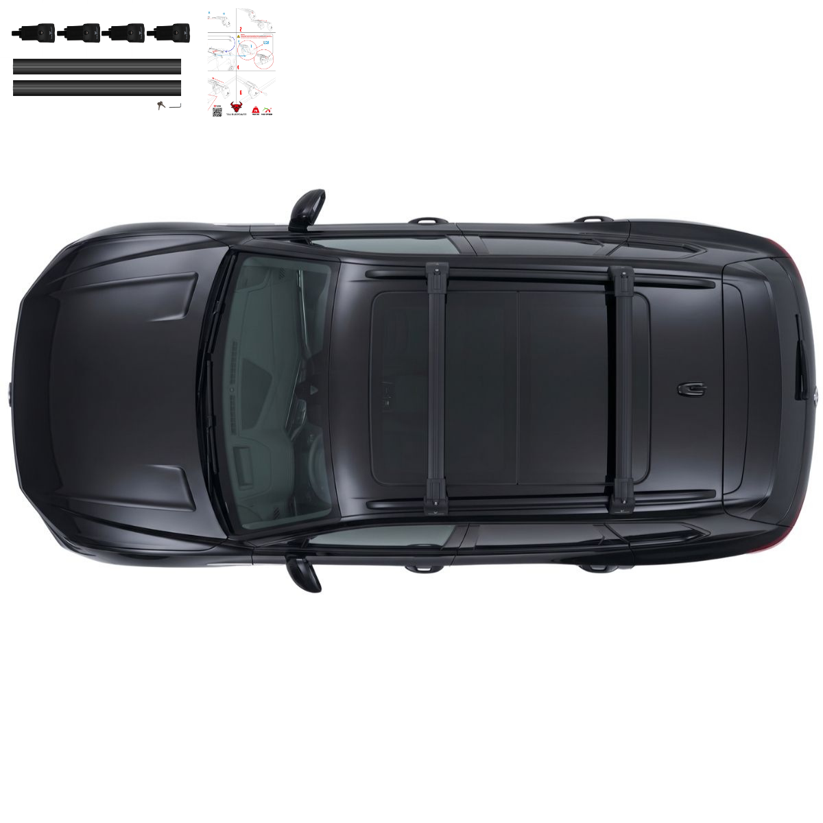 Aluminium Roof Rack Cross Bars compatible with VW Touareg 2019-2023 Black - aluminium cross bars full product view