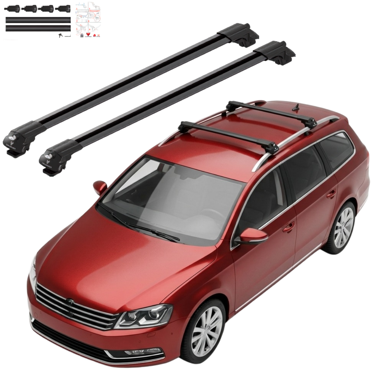 Aluminium Roof Rack Cross Bars compatible with VW Passat Variant B7 2010-2014 Black - main roof rack cross bars product image