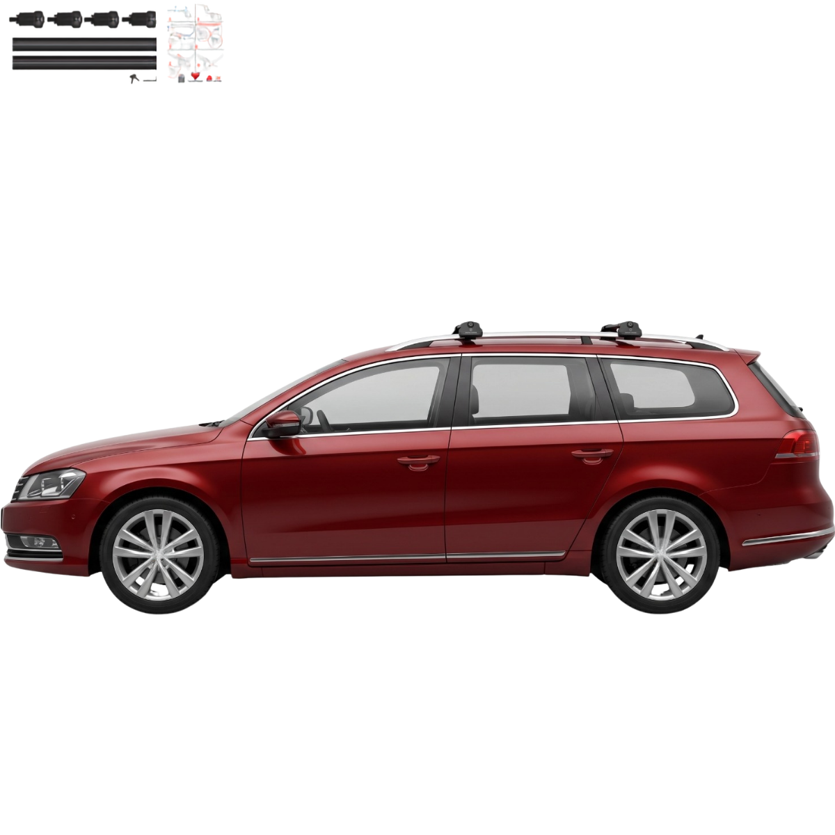 Aluminium Roof Rack Cross Bars compatible with VW Passat Variant B7 2010-2014 Black - installed roof rack cross bars on vehicle