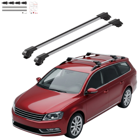 Aluminium Roof Rack Cross Bars compatible with VW Passat Variant B7 2010-2014 Silver - main roof rack cross bars product image
