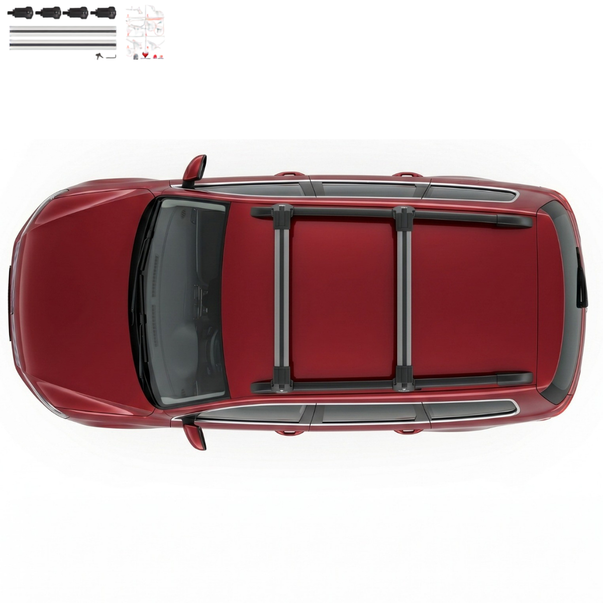Aluminium Roof Rack Cross Bars compatible with VW Passat Variant B7 2010-2014 Silver - installed roof rack cross bars on vehicle