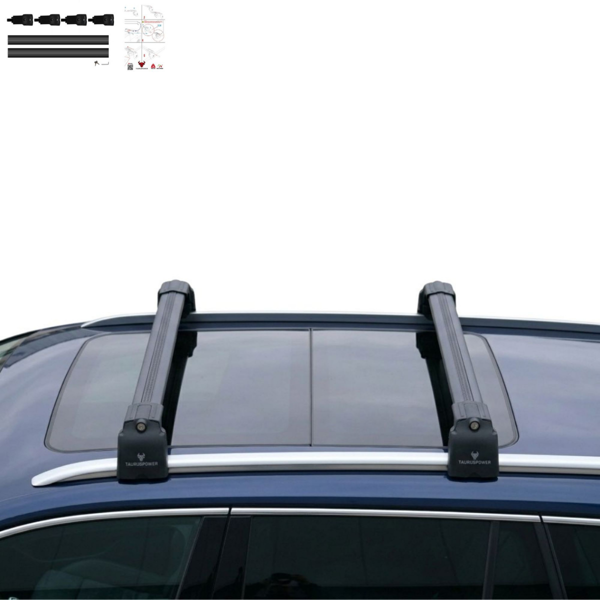 Aluminium Roof Rack Cross Bars compatible with VW Passat Variant B8 2015-2023 Black - installed roof rack cross bars on vehicle