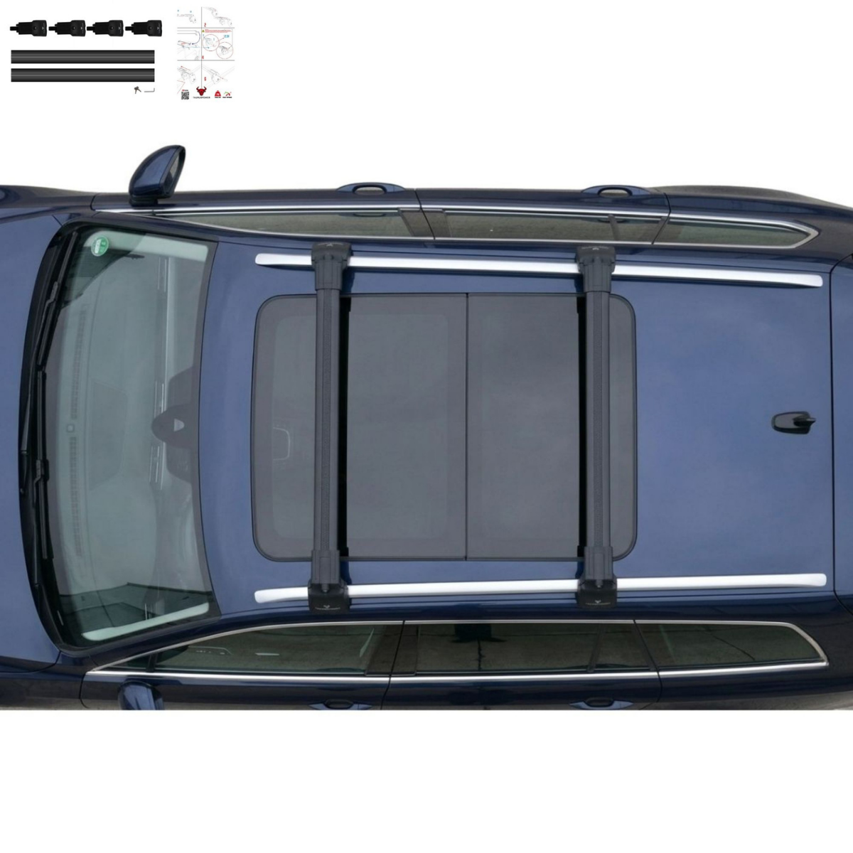 Aluminium Roof Rack Cross Bars compatible with VW Passat Variant B8 2015-2023 Black - roof rack mounting detail