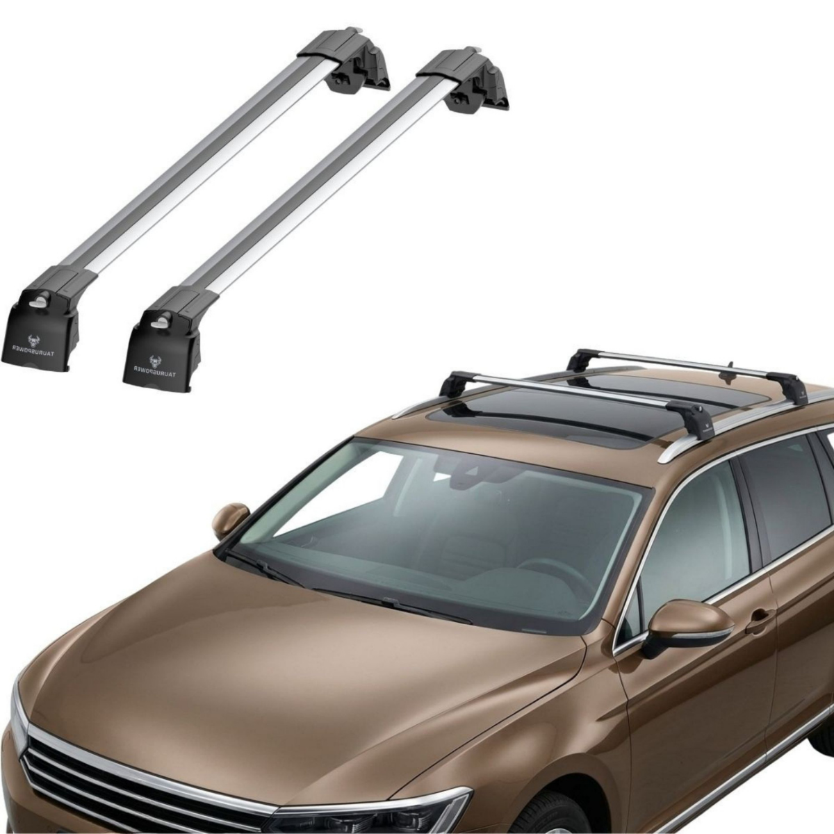 Aluminium Roof Rack Cross Bars compatible with VW Passat Variant B8 2015-2023 Silver - main roof rack cross bars product image