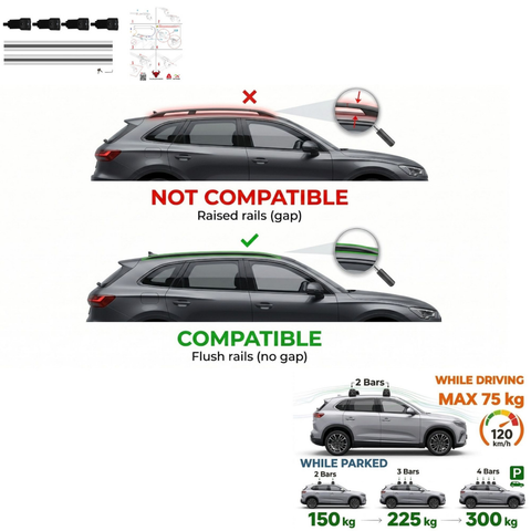 Aluminium Roof Rack Cross Bars compatible with VW Passat Variant B8 2015-2023 Silver - roof rack cross bars product detail