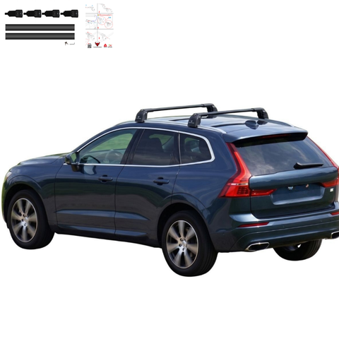 Aluminium Roof Rack Cross Bars compatible with Volvo XC60 2018-2025 Black - installed roof rack cross bars on vehicle