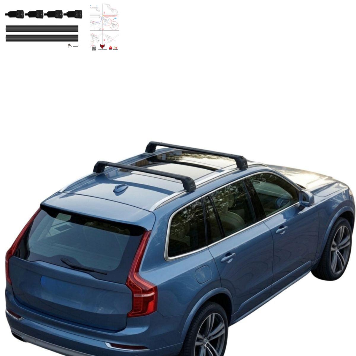 Aluminium Roof Rack Cross Bars compatible with Volvo XC60 2018-2025 Black - aluminium cross bars full product view