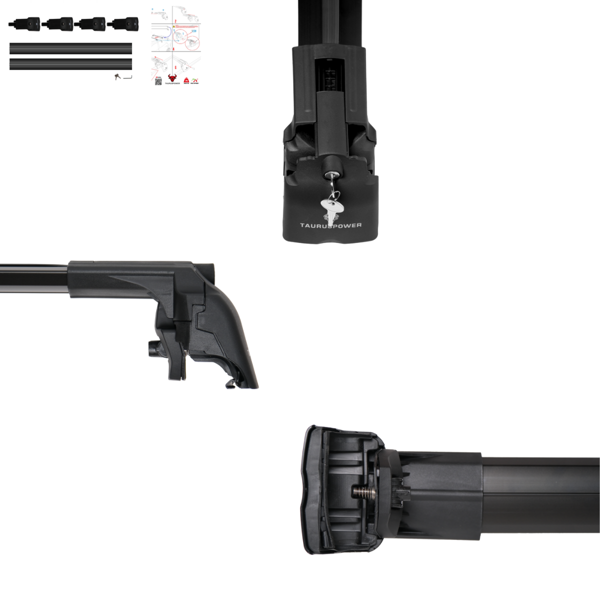 Aluminium Roof Rack Cross Bars compatible with Volvo XC60 2018-2025 Black - lockable roof rack system detail