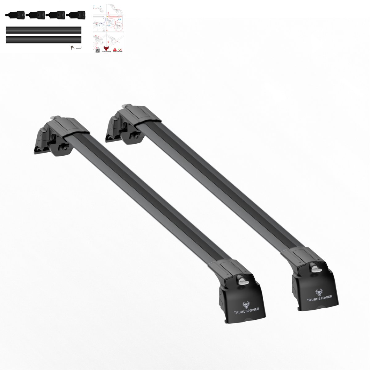 Aluminium Roof Rack Cross Bars compatible with Volvo XC60 2018-2025 Black - mounting kit and accessories
