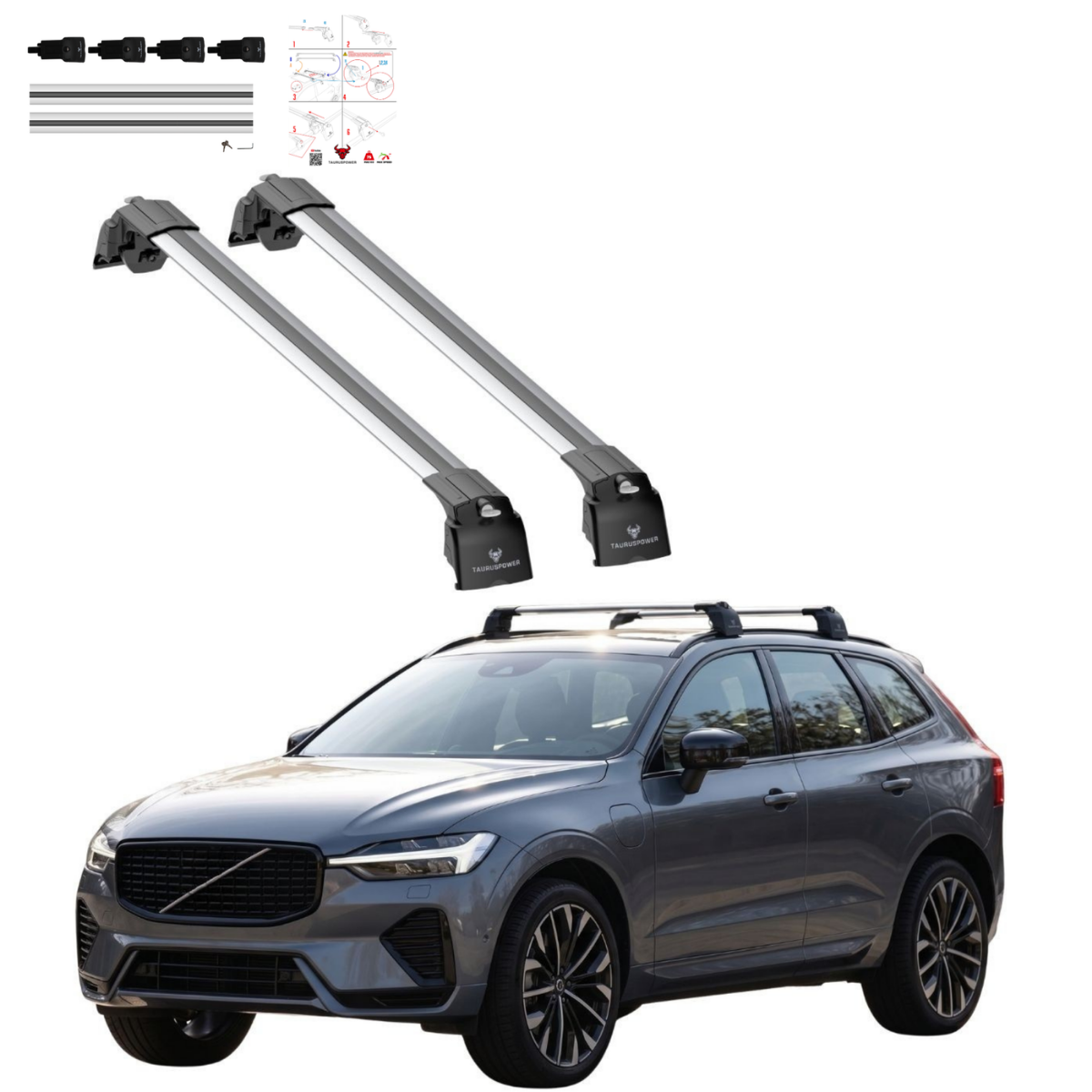 Aluminium Roof Rack Cross Bars compatible with Volvo XC60 2018-2025 Silver - main roof rack cross bars product image
