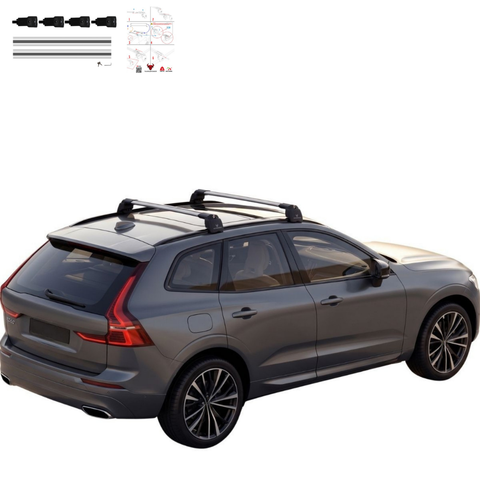 Aluminium Roof Rack Cross Bars compatible with Volvo XC60 2018-2025 Silver - installed roof rack cross bars on vehicle