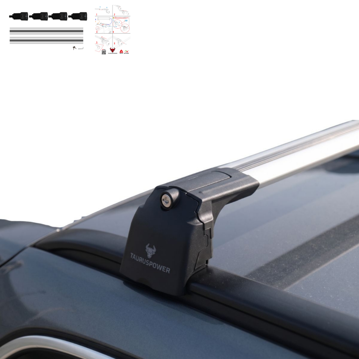 Aluminium Roof Rack Cross Bars compatible with Volvo XC60 2018-2025 Silver - aluminium cross bars full product view