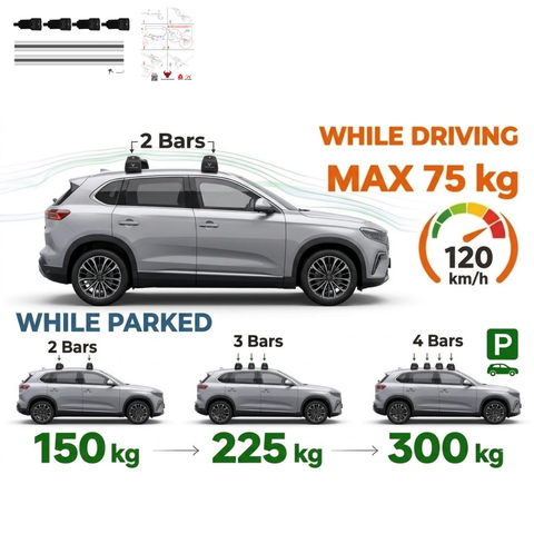 Aluminium Roof Rack Cross Bars compatible with Volvo XC60 2018-2025 Silver - roof rack cross bars product detail